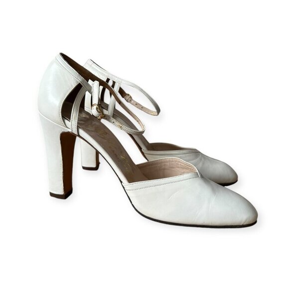 Vintage Roger Vivier White Leather Ankle Strap Heels – Made in Italy, 1960s–70s - Picture 6 of 16